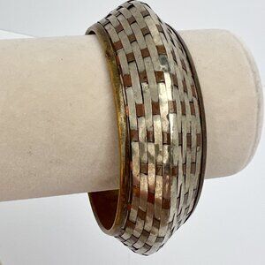 Vintage Woven Mixed Metal Copper & Brass Bangle Bracelet  Circumference 8-2/16"